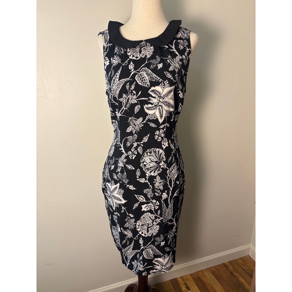 Black White Floral Peter Pan Collar Dress Juniors XL Fits S M Vintage Inspired